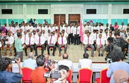 During the ceremony held at Dharubaaruge to submit Yameen's candidacy form-- Photo: Nishan Ali
