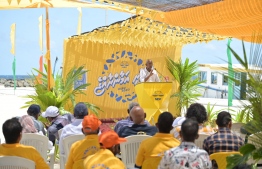 President Ibrahim Mohamed Solih in speaks during his campaign trail in Shaviyani atoll Feevah