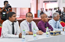 Members of the Elections Commission (EC) at Tuesday morning's meeting held to submit PPM presidential candidate's form-- Photo: Fayaz Moosa