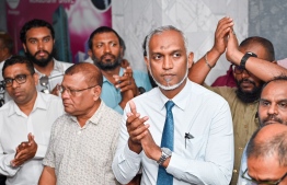 Dr. Mohamed Muizzu as the votes were being counted regarding who was to run as PNC's presidential candidate on Thursday, August 3, 2023 -- Photo: Nishan Al / Mihaaru