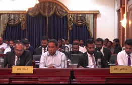 Former President Abdulla Yameen and his lawyers at today’s hearing