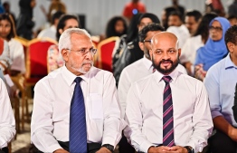(FILE) Faris Maumoon (L) and his running mate Dr. Abdulsattar Yoosuf: Faris said instead of announcing a candidate whom they support, they would rather work towards the parliament election that will be held next year.  -- Photo: Nishan Ali / Mihaaru