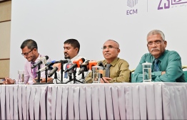Members of the Election Commission (EC); the commission had released an interim report on the parliament constituency change-- Photo: Fayaz Moosa | Mihaaru
