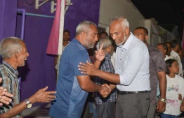 PPM/PNC candidate Dr. Mohamed Muizzu at Haa Alifu atoll Ihavandhoo; meeting the island's locals-- Photo: PPM