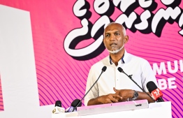 Dr. Mohamed Muizzu made several pledges for Addu City including a bridge project to connect Hulhumeedhoo with Hithadhoo and the development of 6,000 tourist beds in the area-- Photo: Nishan Ali | Mihaaru