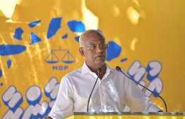 President Ibrahim Mohamed Solih in B. Kudarikilu; he made several pledges for the island during his campaign visit-- Photo: MDP