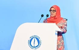 MMA Assistant Governor Mariyam Hussain Didi speaks at the ceremony held to launch the instant payment system-- Photo: Fayaz Moosa | Mihaaru