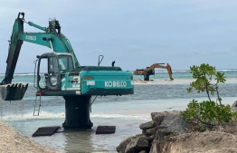 Land reclamation in Baa atoll Thulhaadhoo for the airport development project commences-- Photo: President's Office