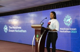 Environment minister Aminath Shauna speaks at the launching ceremony of 'Maldives Ocean Hackathon' -- Photo: Environment Ministry
