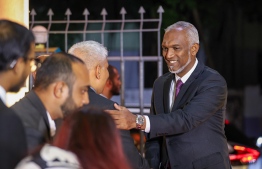 PPM/PNC Presidential candidate Dr. Mohamed Muizzu arrives to participate in the "Sangu Presidential Debate"