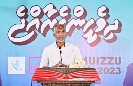 PPM/PNC coalition candidate Dr. Mohamed Muizzu promised to establish the National Mental Health Hospital in Laamu atoll Gan-- Photo: Fayaz Moosa | Mihaaru