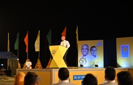 MDP candidate Ibrahim Mohamed Solih speaking at the rally held in HDh. Kulhudhuffushi-- Photo: MDP