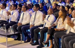 Senior officials of The Democrats at the rally held for the presidential campaign of Ilyas Labeeb -- Photo: Simvaaru/ Twitter