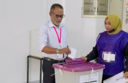 PNC leader Abdul Raheem Abdulla at a polling station waiting for his turn to vote-- Photo: PPM
