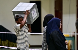 Officials readying polling stations for the election-- Photo: Fayaz Moosa | Mihaaru