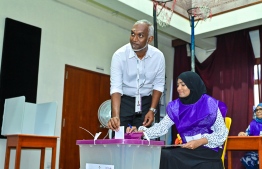 PPM/PNC presidential candidate Dr. Mohamed Muizzu casting his vote -- Photo: Nishan Ali