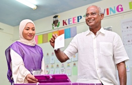President Ibrahim Mohamed Solih, who is running for a second term in office, casts his vote -- Photo: Ozone