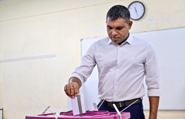 Vice President Faisal Naseem casts his vote -- Photo: Fayaz Moosa