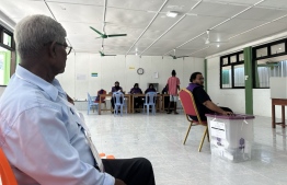 Himmafushi polling station; voters continue casting their votes-- Photo: Risheef | Mihaaru