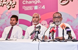 Press Conference held by the PPM/PNC: Yameen has approved the formation of an alliance with all parties -- Photo: Fayaz Moosa