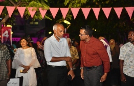 Dr. Muizzu and Nazim at the campaign event held in Hulhumale' for Dr. Muizzu's campaign. -- Photo: PPM