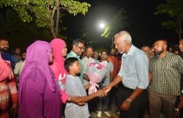 Dr. Muizzu meeting the residents of Hulhumalé last night -- Photo: PPM