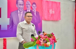 Dhangethi MP Mohamed Nazim speaking at Alifu Alifu atoll Feridhoo on Thursday, September 14, 2023 --