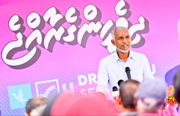 Muizzu in Bilehfahi. He said the airport will be developed according to the wishes of the people. -- Photo: Nishan Ali