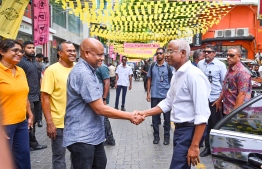 President Ibrahim Mohamed Solih during his door-to-door campaign event on Thursday, September 21, 2023 -- Photo: Nishan Ali / Mihaaru
