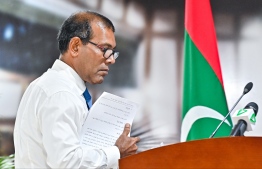 Nasheed at yesterday's press conference held at the People's Majlis