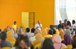 The President addressing the audience in the meeting held in Hithadhoo today. He said that there will be some things that will go.