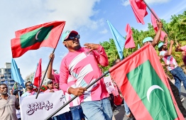 Supporters attending PPM/PNC's Maldivians' Decision march to conclude the presidential campaign of Dr. Mohamed Muizzu, ahead of the second round of the voting-- Photo: Nishan Ali / Mihaaru
