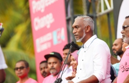 (FILE) Dr. Muizzu during the final campaign rally on September 29, 2023: he said as per the legal advice he received, he has handed over his duties as mayor to Deputy Mayor Nareesh during the transitionary period -- Photo: Nishan Ali / Mihaaru