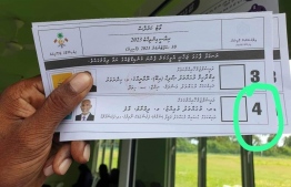 The scribbled ballot paper issued at the polling station in Laamu atoll Fonadhoo--