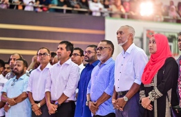 Muizzu with the leadership of the PPM/PNC at the Success Celebration held to mark his victory in the election.