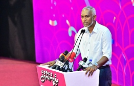 President-elect Dr. Muizzu addressing the audience during the success celebration held at the Social Centre.