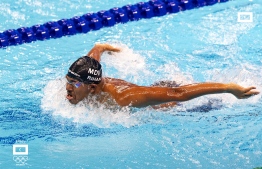 Rihan swims at an event during the Asian Games 2023 -- Photo: Niusham Waheed/ MOC