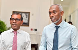 Parliament Speaker Mohamed Nasheed (L) and president-elect Dr. Mohamed Muizzu (R)-- Photo: Fayaz Moosa