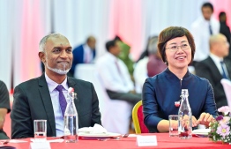 President Elect Dr Mohamed Muizzu and Chinese Ambassador to the Maldives Wang Lixin at China's 74th National day celebration event -- Photo: Fayaz Moosa