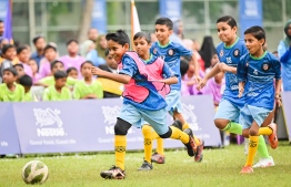 From the inauguration event of Nestle Kids Football Fiesta: Participating students playing a friendly match -- Photo: Nishan Ali