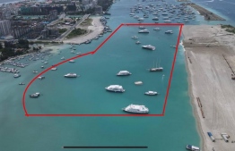 The area designated for land reclamation in Hulhumale'. Urbanco has requested that all vessels in the marked area be removed before Sunday.-- Photo: Urbanco