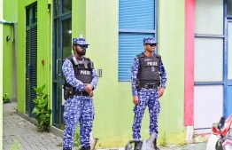 Officers of Maldives Police Service outside FAM House-- Photo: Mihaaru
