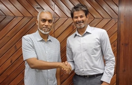 President Elect Dr Mohamed Muizzu with local film star Ali  Seezan