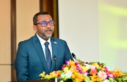 ADK Hospital's Managing Director Ahmed Af'aal speaking at the fifth edition of the Brain and Spine Conference-- Photo: Nishan Ali / Mihaaru