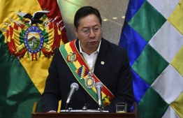 (FILES) Bolivia's President Luis Arce delivers a speech during a ceremony to celebrate the fourteenth anniversary of the Plurinational State of Bolivia at the Casa Grande del Pueblo government palace in La Paz on January 22, 2023. Bolivia on October 31, 2023, said it was severing diplomatic ties with Israel as a rebuke for its offensive in the Gaza Strip, launched after Hamas militants killed more than 1,400 people in an attack last month. -- Photo: Aizar Raldes / AFP