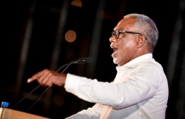 Special Advisor to the President Abdul Raheem Abdulla speaks at an earlier rally.-- Photo: Mihaaru