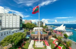 National Flag at the Republic Square.-- Photo: Mihaaru