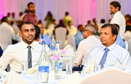 Shafeeq (R) who is expected to be included in Dr. Muizzu's cabinet along with Ibrahim Faisal at the "Week 14" roadmap launching event-- Photo: Mihaaru