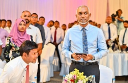 President-elect Dr. Mohamed Muizzu launches the "Week 14" roadmap comprising of all the planned initiatives and projects the incoming government aims to achieve within the first 100 days of presidency-- Photo: Mihaaru