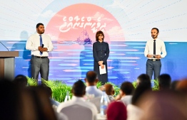 During the event held to launch the "Week 14" roadmap: One of the key plans include the introduction of a MVR 100 million loan scheme focused on empowering women entrepreneurs-- Photo: Mihaaru
